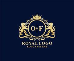 Initial OF Letter Lion Royal Luxury Logo template in vector art for Restaurant, Royalty, Boutique, Cafe, Hotel, Heraldic, Jewelry, Fashion and other vector illustration.