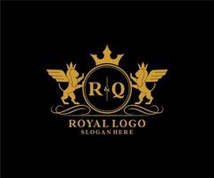 Initial RQ Letter Lion Royal Luxury Heraldic,Crest Logo template in vector art for Restaurant, Royalty, Boutique, Cafe, Hotel, Heraldic, Jewelry, Fashion and other vector illustration.