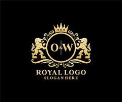 Initial OW Letter Lion Royal Luxury Logo template in vector art for Restaurant, Royalty, Boutique, Cafe, Hotel, Heraldic, Jewelry, Fashion and other vector illustration.