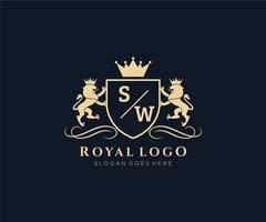 Initial SW Letter Lion Royal Luxury Heraldic,Crest Logo template in vector art for Restaurant, Royalty, Boutique, Cafe, Hotel, Heraldic, Jewelry, Fashion and other vector illustration.