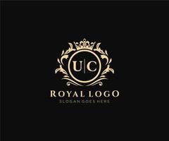 Initial UC Letter Luxurious Brand Logo Template, for Restaurant, Royalty, Boutique, Cafe, Hotel, Heraldic, Jewelry, Fashion and other vector illustration.