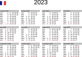 año 2023 calendario en francés con Francia Días festivos vector