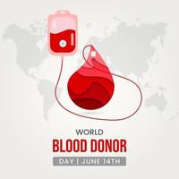 World blood donor day June 14th with blood bag and blood drop illustration vector