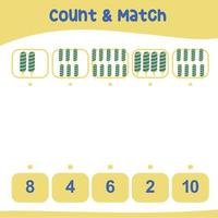 Count and match together worksheet. Educational printable math worksheet. Math game for children. Vector illustration.