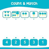 Count and match together worksheet. Educational printable math worksheet. Math game for children. Vector illustration.