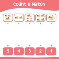 Count and match together worksheet. Educational printable math worksheet. Math game for children. Vector illustration.