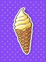 Sticker vanilla ice cream in the waffle cone vector