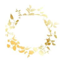 Trendy gold tropical leaves of different lian with white hexagon sheet. Card with exotic leaves frame. vector