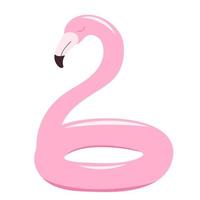 Pink flamingo swimming pool ring, tropical bird shape inflatable, float. Summer vacation holiday rubber object vector