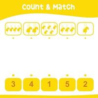 Count and match together worksheet. Educational printable math worksheet. Math game for children. Vector illustration.