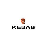 kebab logo template. Kebab or shashlik on skewer with fire flame isolated on white background. Vector illustration