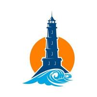 Lighthouse beacon icon, light house nautical tower vector