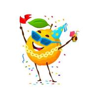 Cartoon happy orange fruit character on birthday vector