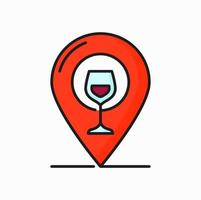 Wine glass and pin location isolated outline icon vector