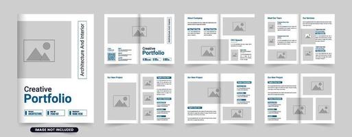 Architecture portfolio and business promotion magazine template vector. Architect profile booklet design with dark and blue colors. Modern real estate architecture brochure with photo placeholders. vector