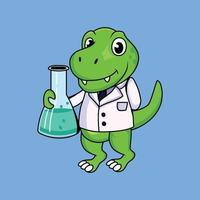 Cute scientist dinosaur Cartoon Sticker vector Illustration