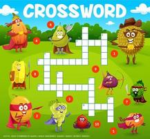 Crossword grid with fruits superheros, quiz game vector