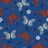 Seamless pattern with red and white butterflies. Vector graphics.