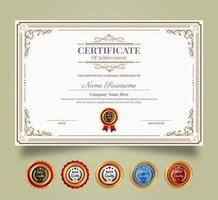 Certificate of Appreciation and Achievement template. Clean modern certificate with gold badge and modern curve line pattern. Diploma award design for business and education needs. vector