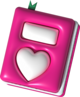 ilustração 3d , ícone, livro símbolo com uma em forma de coração cobrir, Salve  seu amor história. png