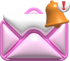 3d ilustración, correo electrónico, letra con notificación campana png