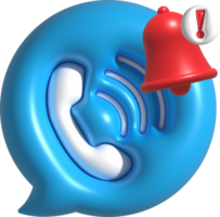 illustration 3d , téléphone symbole avec appel notification cloche png