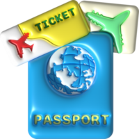 illustratie 3d van paspoort boek en reizen ticket identificatie document png