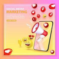 digital márketing 3d hacer ilustración. social medios de comunicación marketing, promoción y Internet publicidad concepto. 3d vector ilustración