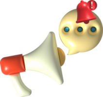 illustration 3D . Announcement megaphone with message notification bell. png