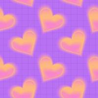 Trendy seamless pattern with y2k pink shiny blurred gradient hearts. Neon color background. Abstract geometric background. vector