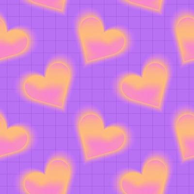 Trendy seamless pattern with y2k pink shiny blurred gradient hearts. Neon color background. Abstract geometric background.
