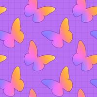 Seamless pattern with mesh blurred unfocused gradient butterfly in neon colors. Abstract y2k geometric shape in trendy retro style. vector