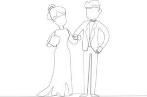 Bride and groom holding hands at their wedding vector