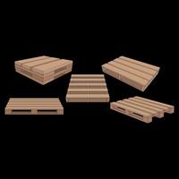 Set of Wooden pallet vector illustration on black background . Isolated isometric wood container. Isometric vector wooden pallet.