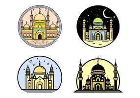 mosque flat illustration set, Colorful mosque outline vector, mosque line art building, mosque illustration bundle, mosque icon set vector