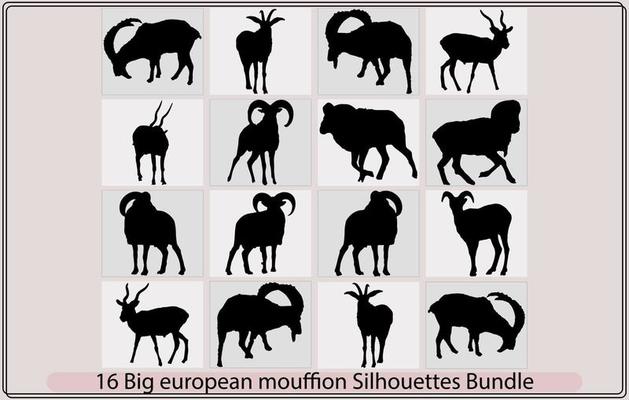 Big european moufflon silhouette bundle,Big european moufflon illustration,Big european moufflon vector,