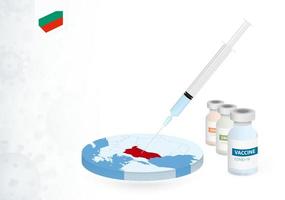 Vaccination in Bulgaria with different type of COVID-19 vaccine. Concept with the vaccine injection in the map of Bulgaria. vector