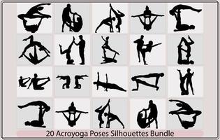 siluetas de hombre y mujer en varios acroyoga posiciones,gimnastas y atletas,ilustración de hombres y mujer en un acroyoga sesión, vector