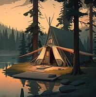 Tent in forest landscape. photo