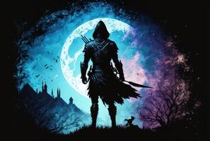 Assassin on full moon background. photo