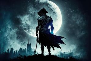 Assassin on full moon background. photo