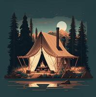 Tent hut and forest abstract flat background. photo