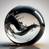 Glass sphere with black water. Generative AI photo