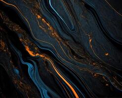 Abstract black blue orange grunge marble texture background. photo