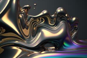 Holographic liquid metallic waves abstract background. photo