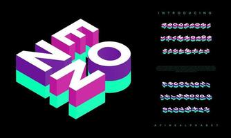 Neon isometric font display typeface. Typography a to z minimal design. vector illustration of word