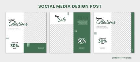 Set of Editable Template Social Media Design Post With Rectangle Frame, Green and White Color Theme. Suitable for Post, Sale Banner, Ads, Promotion Product, Business, Fashion, Beauty, School vector