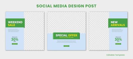 Set of Editable Template Social Media Design Post With Rectangle Frame, Blue and Green Color Theme. Suitable for Post, Sale Banner, Ads, Promotion Product, Business, Company, Fashion, etc vector