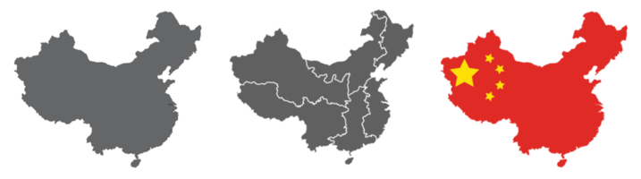 China map with high detail, political Asian map. Multicolor map set png