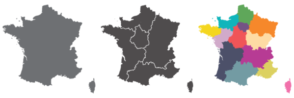 Francia mapa conjunto con alto detalle y multicolor administraciones regiones png